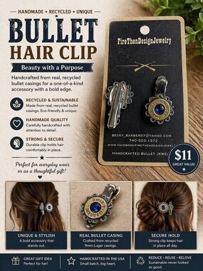 Handmade Recycled Bullet Hair clip